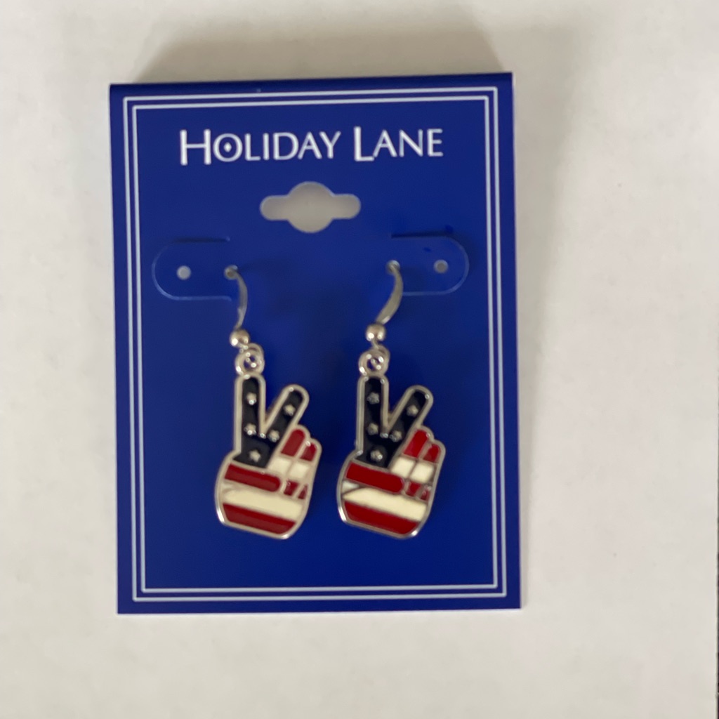 Holiday Lane 1-Pair Red White Blue Peace Sign Earrings 11$